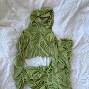 Green Velvet Two Piece Set